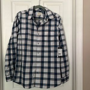 NWT Exofficio Men’s Bugsaway, blue plaid long sleeve  shirt, size Medium